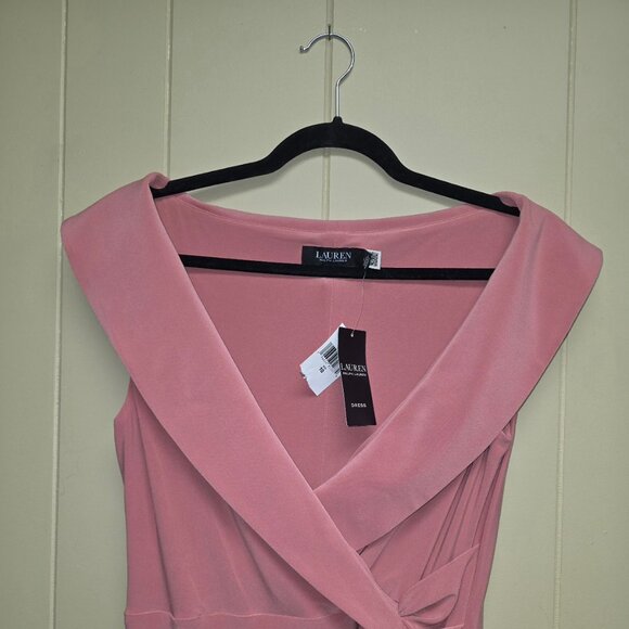 Lauren Ralph Lauren Jersey Off the Shoulder Gown Women's 10 Pink Mahogany V-Neck - Picture 5 of 8